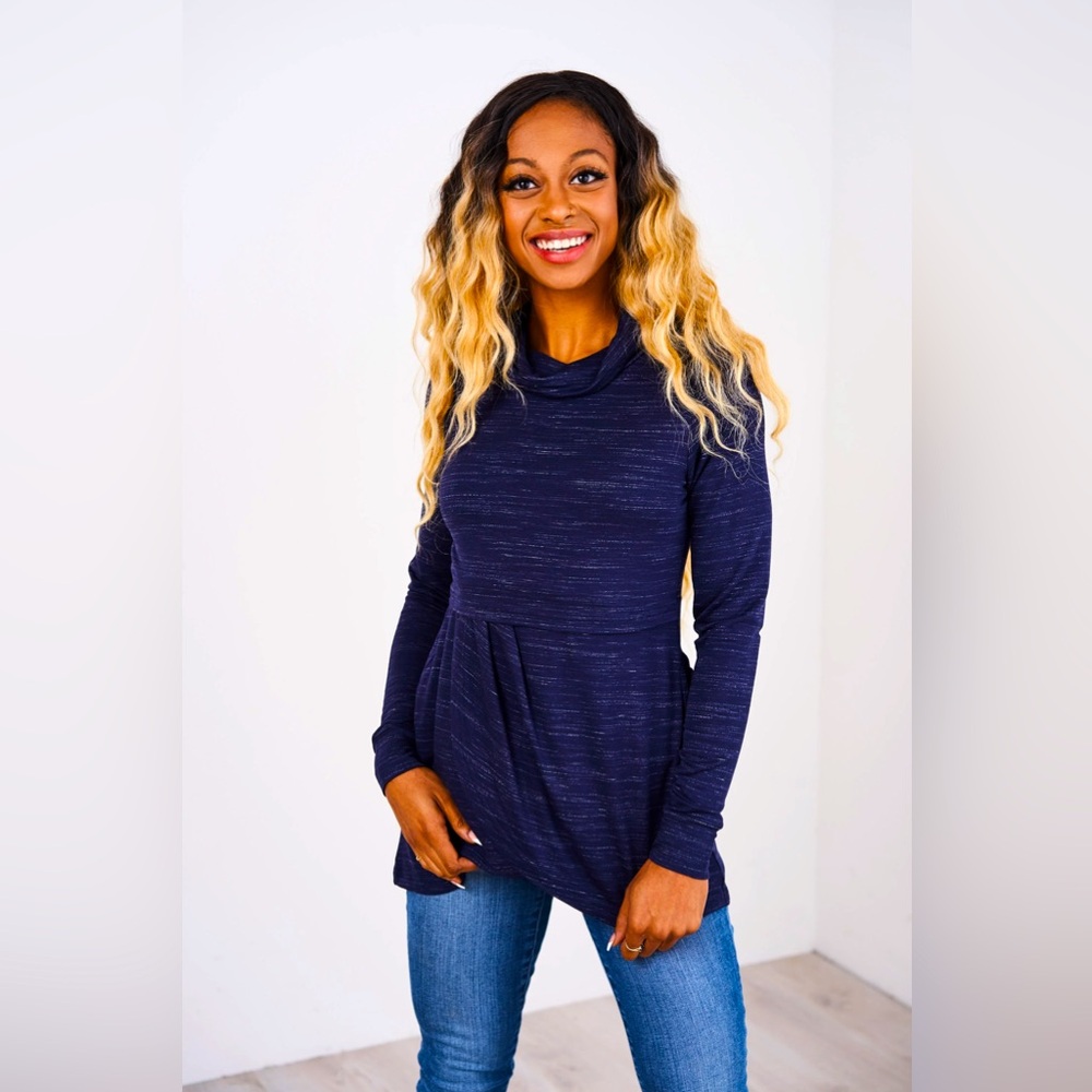 Latched mama petal front nursing pullover heathered navy size medium